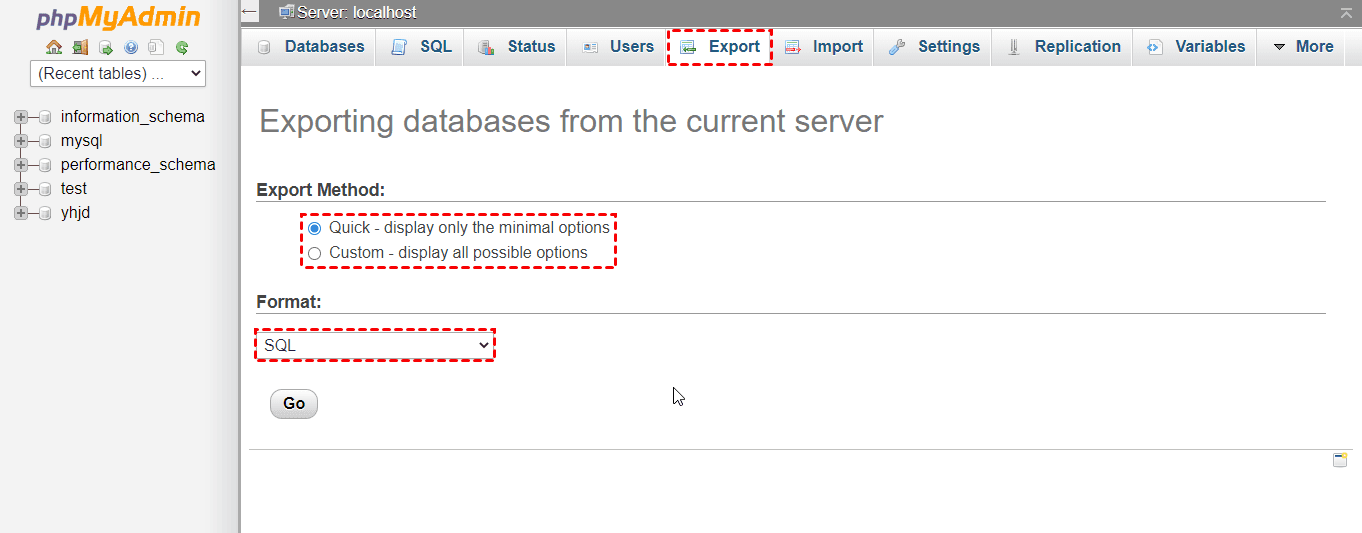 PHPMyAdmin 导出MySQL数据库